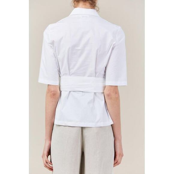 New Isa Arfen Poplin Double Button Pleated Robe Top With Sash $565 Sz 4 White - Picture 3 of 5
